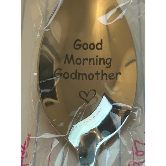 NIB Silver 8" Spoon 'Good Morning Godmother' with Heart in Gift Box - Picture 1 of 3